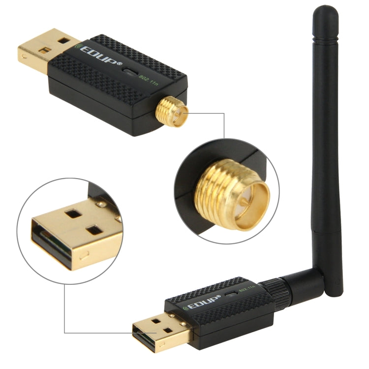 EDUP EP-N1581 Mini USB Wifi 802.11n/g/b 300Mbps 2.4GHz Wireless Adapter External Antenna