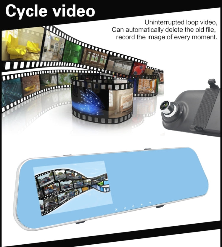 Full HD 1080P 4.3 inch Screen Display Dual Camera Vehicle DVR, 140 Degree Wide Angle Viewing, Support Night Vision / Parking Monitoring / Loop Recording / Motion Detection / G-Sensor / TF Card