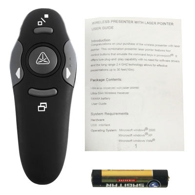 Multimedia Presenter with Laser Pointer & USB Receiver for Projector / PC / Laptop, Control Distance: 15m