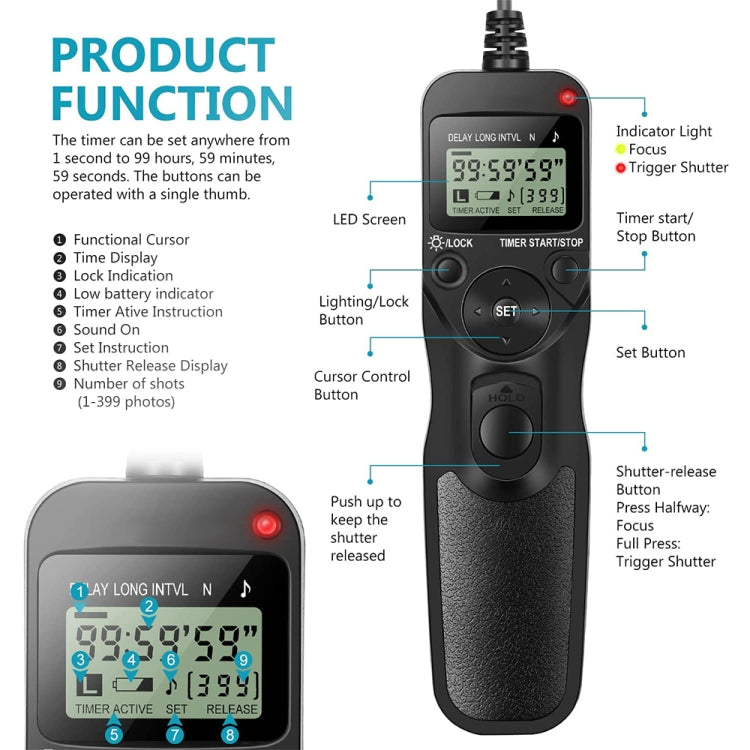 Aputure AP-TR3N LCD Timer Remote Cord for Nikon D5100，D3100, D7000, D5000, D90