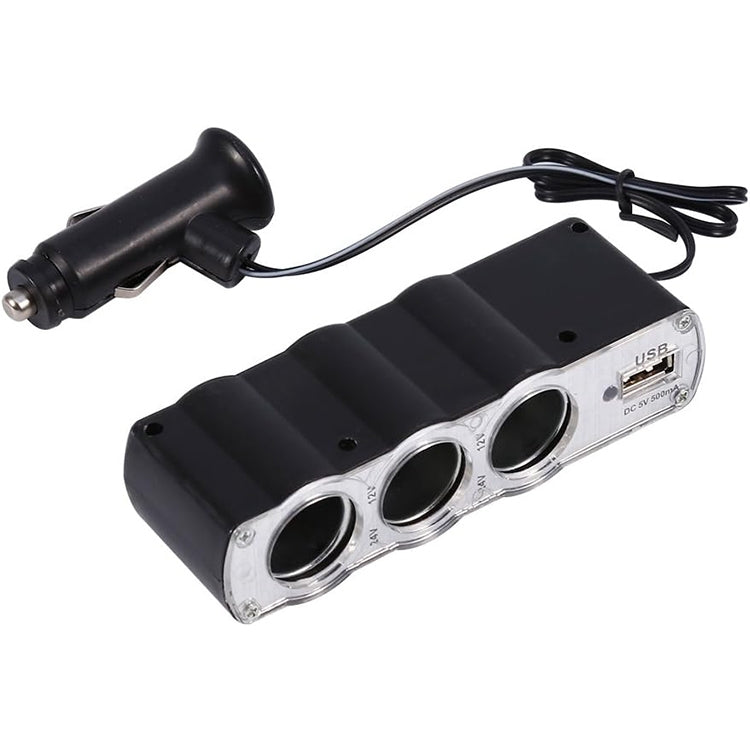 WF-0120 12V / 24V 3 Way Triple Sockets USB Car Cigarette Lighter Socket Splitter Charger