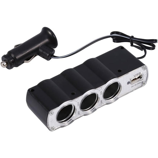 WF-0120 12V / 24V 3 Way Triple Sockets USB Car Cigarette Lighter Socket Splitter Charger