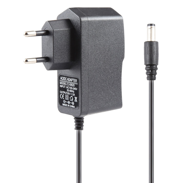 EU Plug AC 100-240V to DC 6V 2A Power Adapter, Tips: 5.5 x 2.1mm, Cable Length: 1.1m