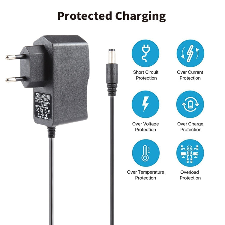 EU Plug AC 100-240V to DC 6V 2A Power Adapter, Tips: 5.5 x 2.1mm, Cable Length: 1.1m