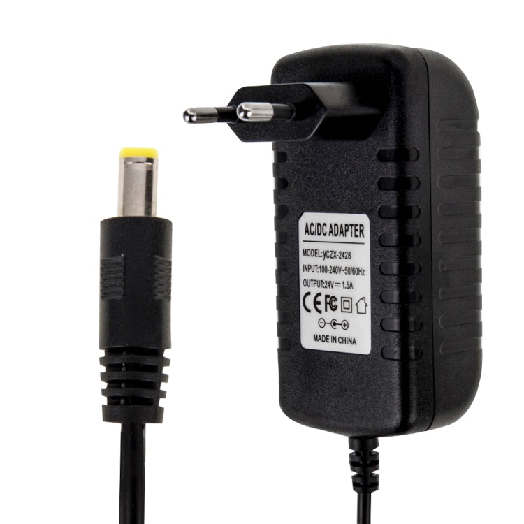 EU Plug AC 100-240V to DC 24V 1.5A Power Adapter, Tips: 5.5 x 2.1mm, Cable Length: about 1.2m