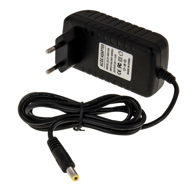 EU Plug AC 100-240V to DC 12V 3A Power Adapter, Tips: 5.5 x 2.1mm, Cable Length: about 1.2m