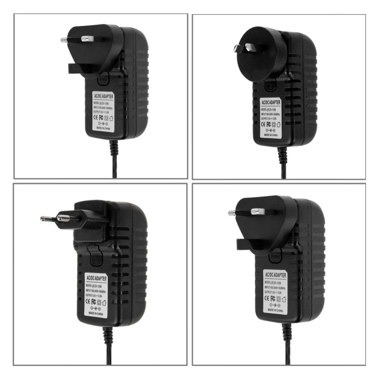 4 in 1 EU Plug + US Plug + UK Plug + AU Plug AC 100-240V to DC 12V 3A Power Adapter, Tips: 5.5 x 2.1mm, Cable Length: about 1.2m