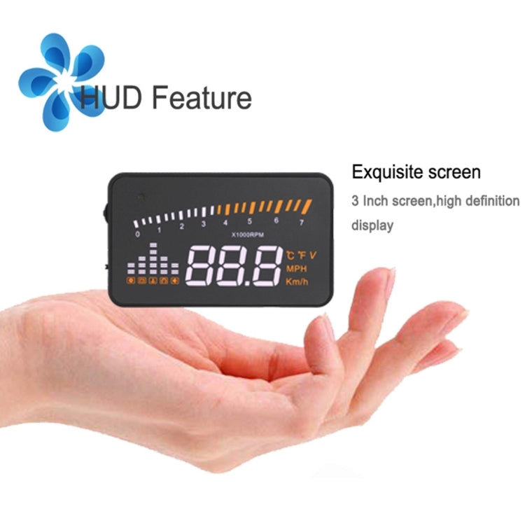 X5 HUD 3 inch Universal Multi Car Head Up Display with OBDII EOBD System, Light Sensors, Rotation Speed, Rotation Speed Unit, Unit Mark, Voltage, Water Temperature, Alarm mark