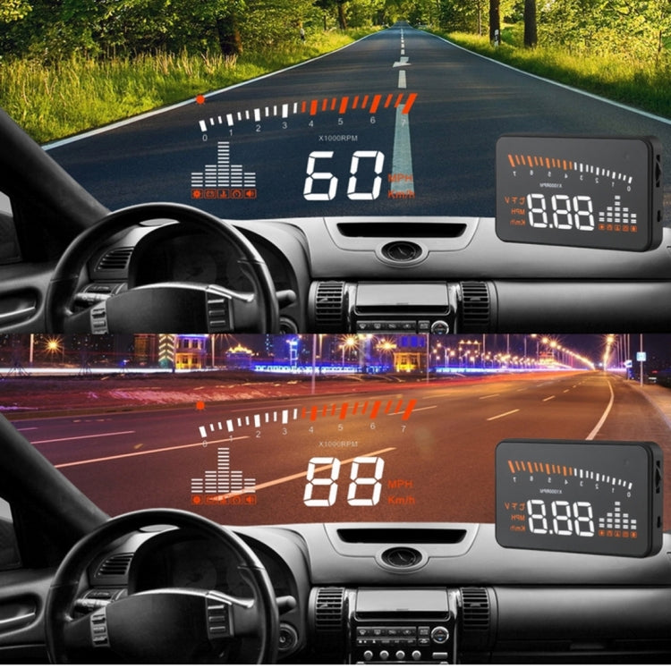 X5 HUD 3 inch Universal Multi Car Head Up Display with OBDII EOBD System, Light Sensors, Rotation Speed, Rotation Speed Unit, Unit Mark, Voltage, Water Temperature, Alarm mark
