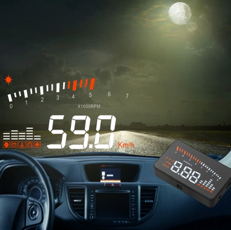 X5 HUD 3 inch Universal Multi Car Head Up Display with OBDII EOBD System, Light Sensors, Rotation Speed, Rotation Speed Unit, Unit Mark, Voltage, Water Temperature, Alarm mark