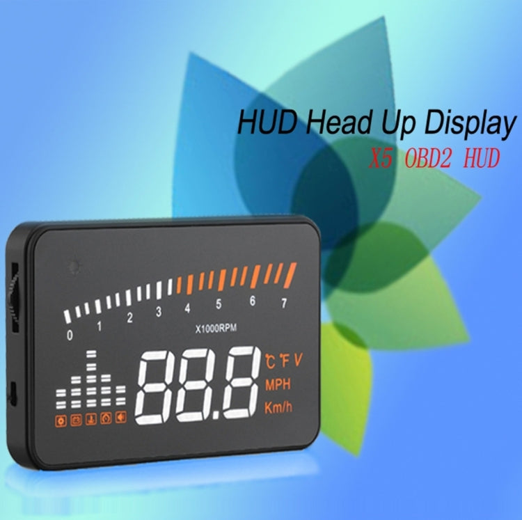 X5 HUD 3 inch Universal Multi Car Head Up Display with OBDII EOBD System, Light Sensors, Rotation Speed, Rotation Speed Unit, Unit Mark, Voltage, Water Temperature, Alarm mark