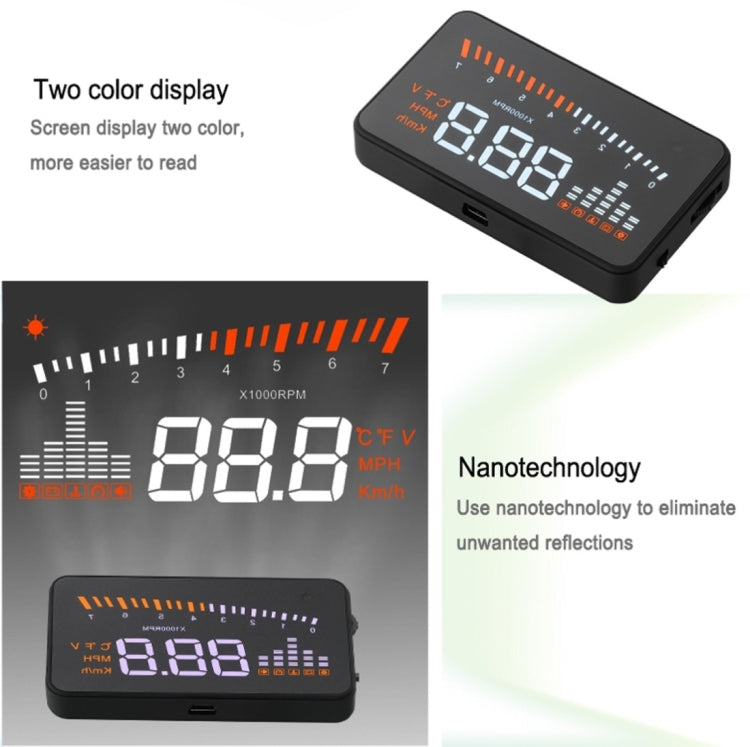 X5 HUD 3 inch Universal Multi Car Head Up Display with OBDII EOBD System, Light Sensors, Rotation Speed, Rotation Speed Unit, Unit Mark, Voltage, Water Temperature, Alarm mark