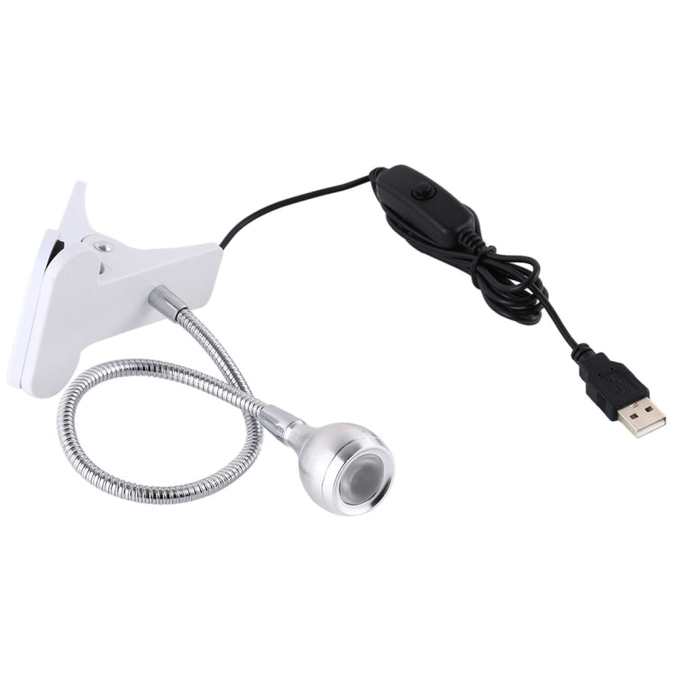 3W 360 Degree Rotation USB Metal Flexible Neck LED Light with Switch & Clip (Warm White Light Silver)