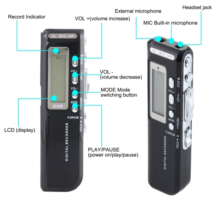 8GB Digital Voice Recorder Dictaphone MP3 Player, Support Telephone recording, VOX function, Power supply: 2 x AAA battery(Black)