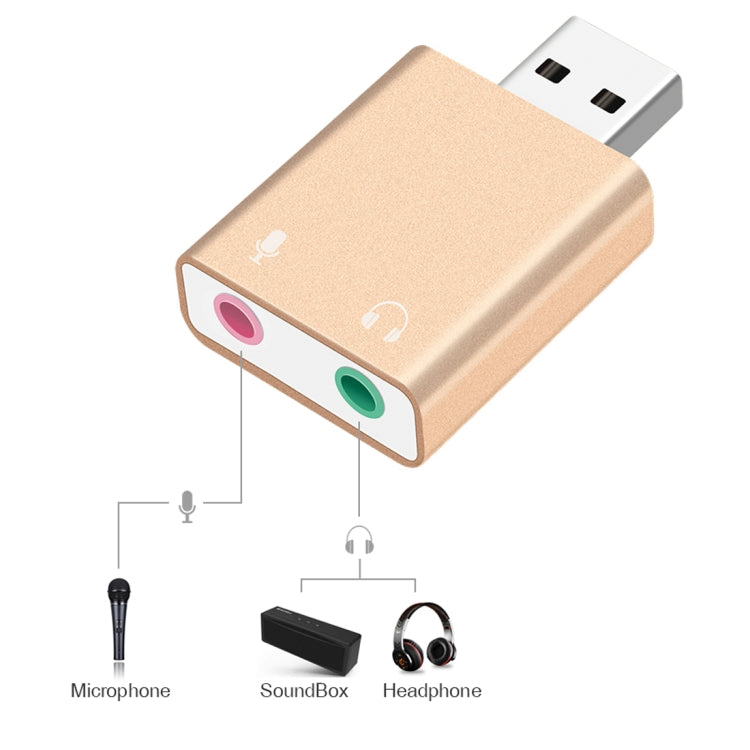 Aluminum Shell 3.5mm Jack External USB Sound Card HIFI Magic Voice 7.1 Channel Adapter Free Drive for Computer, Desktop, Speakers, Headset, Microphone