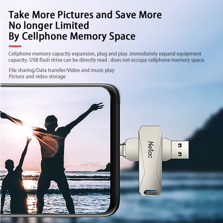 Netac U782C 128GB USB-C / Type-C + USB 3.0 360 Degrees Rotation Zinc Alloy Flash Drive OTG U Disk