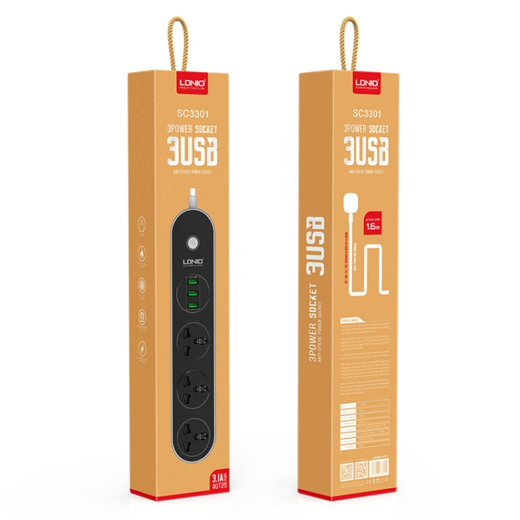 LDNIO SC3301 3 x USB Ports Travel Home Office Socket, Cable Length: 1.6m, US Plug