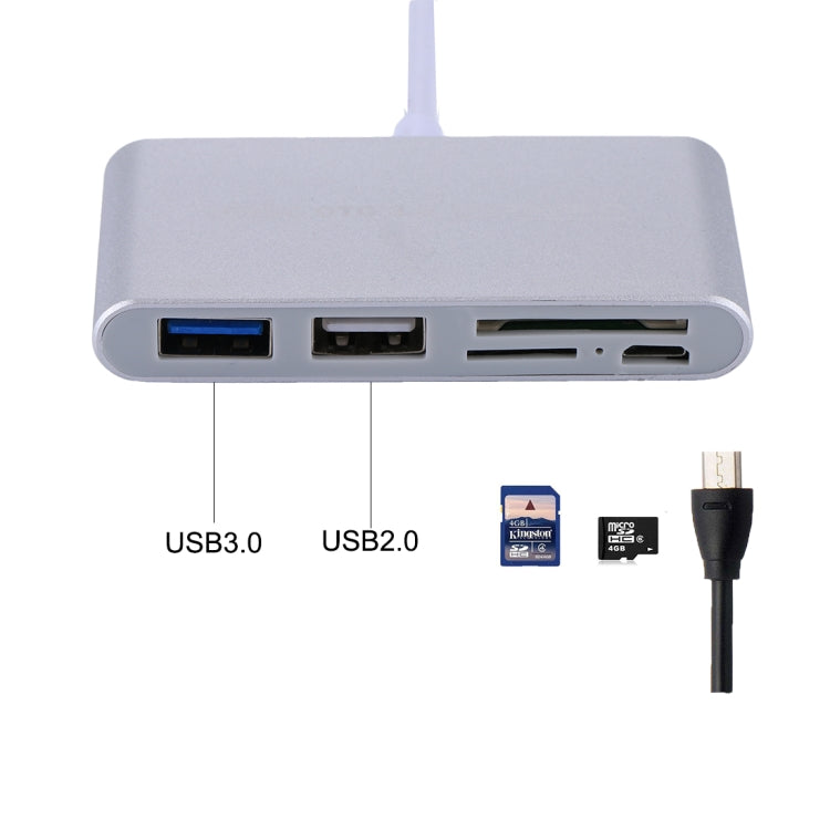 5 in 1 Micro SD + SD + USB 3.0 + USB 2.0 + Micro USB Port to USB-C / Type-C OTG COMBO Adapter Card Reader for Tablet, Smartphone, PC