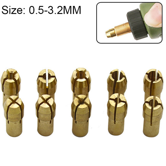 10 in 1 Three-claw Copper Clamp Nut for Electric Mill Fittings，Bore diameter: 0.5-3.2mm