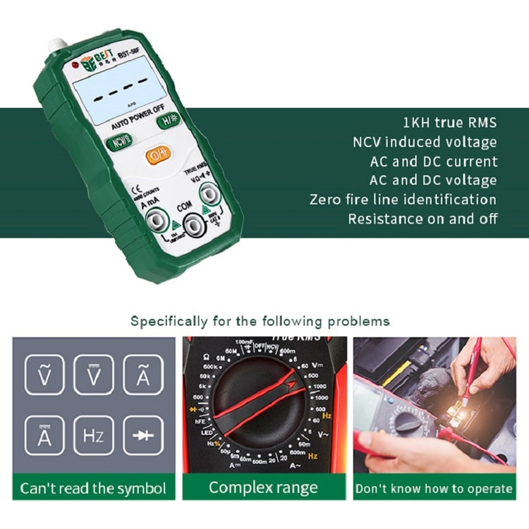 BEST BST-58F Full Automatic Range Multimeter Without Shift Intelligent Identification Digital Multimeter Household Mini Electrical Instrument