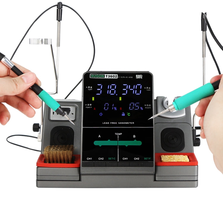 SUGON T3602 110V 240W Dual Station Nano Electric Soldering Station with Double Handle, US Plug