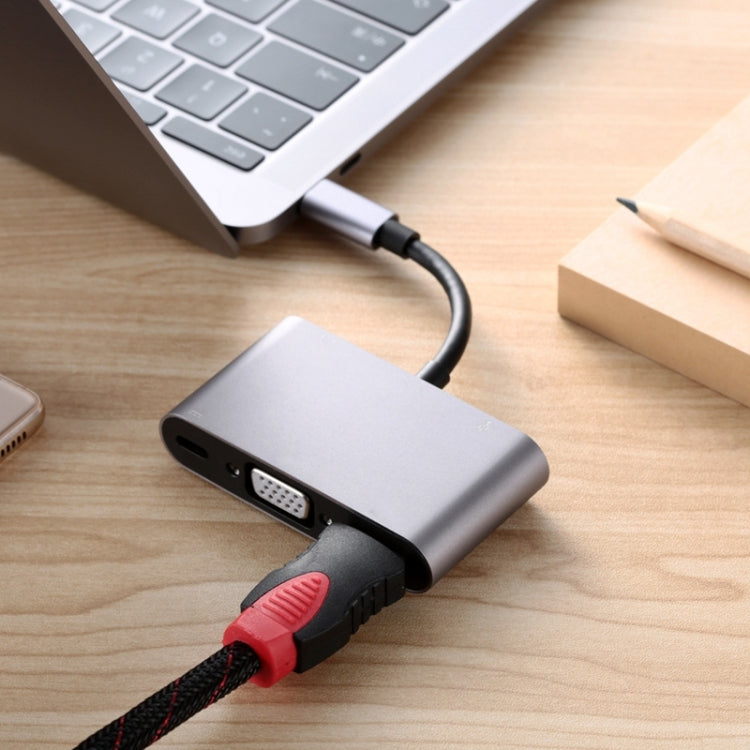5 in 1 Type-C To HDMI + VGA + USB 3.0 + Audio Port + PD Port HUB Adapter