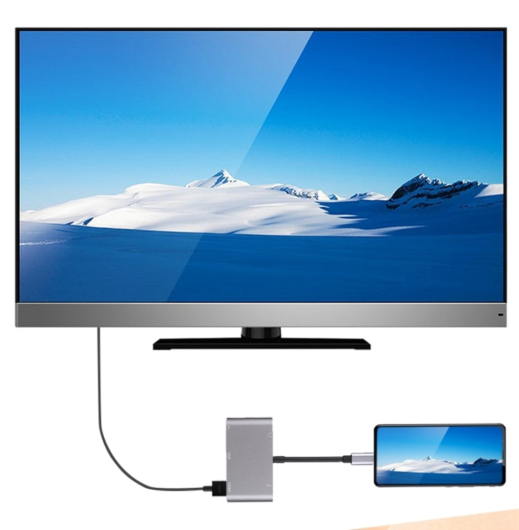 5 in 1 Type-C To HDMI + VGA + USB 3.0 + Audio Port + PD Port HUB Adapter