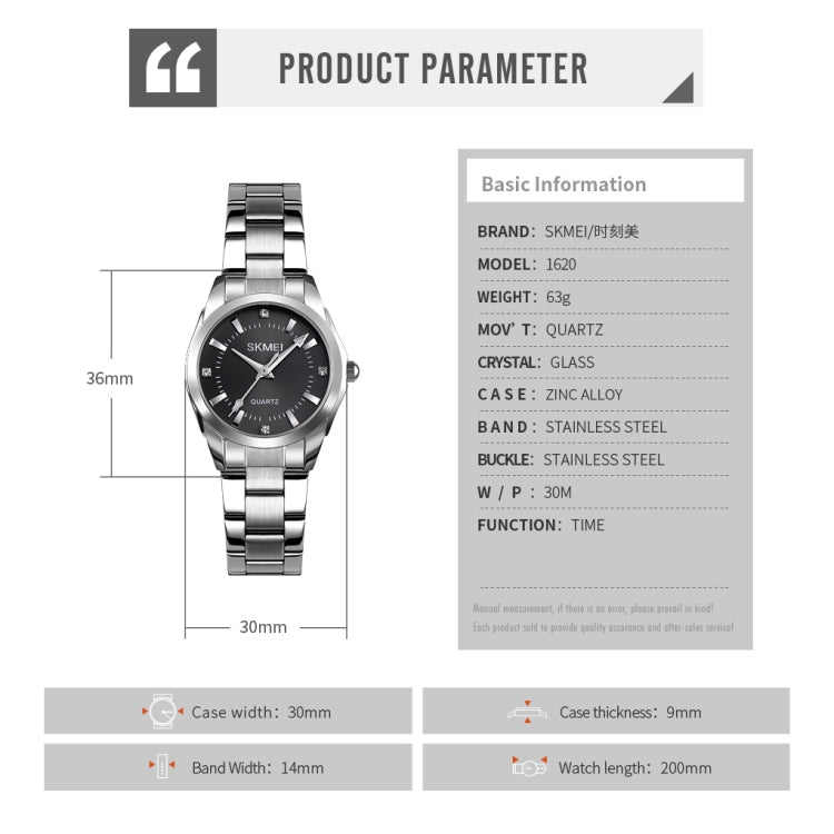 SKmei 1620 Delicate Rhinestone Creative Casual Waterproof Quartz Women Watch Steel Strap Watch