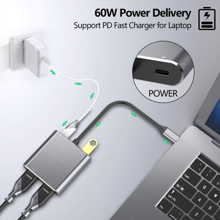 ZS-SG4T1HD2 4-in-1 Type-C to Dual HDMI + USB 3.0 Port + Type-C PD Charging Port Multi-functional HD Dock Adapter