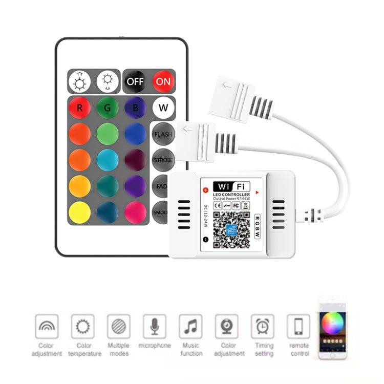 2 Ways Output LED Strip APP Smart Wifi LED RGB Controller with IR 24Keys Remote Control, 5-24V