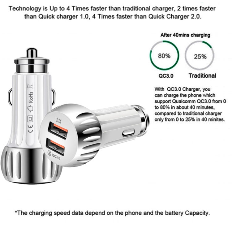 YSY-310QC18W QC3.0 Dual Port USB Car Chargrt for Apple / Huawei / Samsung / Xiaomi, Car Charger, YSY-310QC18W