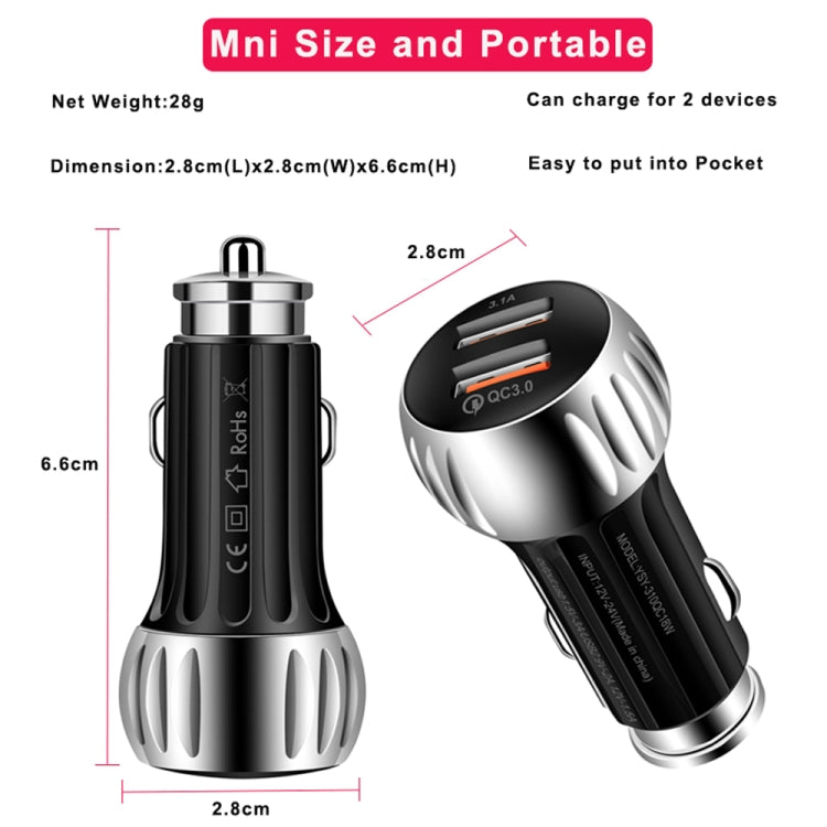 YSY-310QC18W QC3.0 Dual Port USB Car Chargrt for Apple / Huawei / Samsung / Xiaomi, Car Charger, YSY-310QC18W