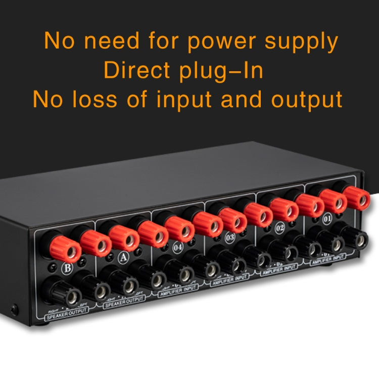 B042 4-in 2-out Power Amplifier Sound Switcher Loudspeaker Switch Distributor, 300W Per Channel Lossless Sound Quality