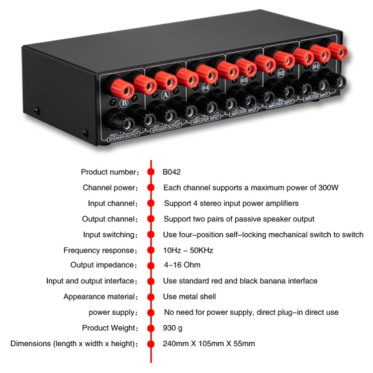 4 Input 2 Output Power Amplifier And Speaker Switcher Speaker Switch Splitter Comparator 300W Per Channel Without Loss Of Sound Quality