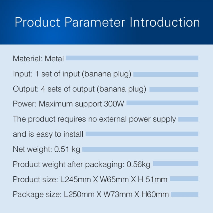 1 In And 4 Out Amplifier Sound Speaker Distributor, 4-Area Sound Source, Signal Distribution Panel, Single Audio Input, 300W Per Channel