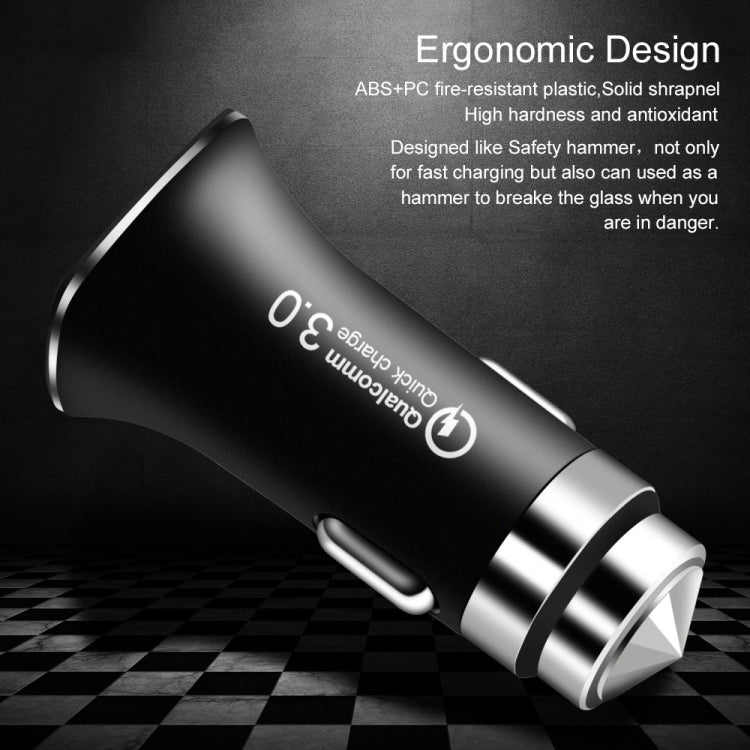LZ-328 Safety Hammer Type QC3.0 USB + USB-C / Type-C Fast Charging Car Charger