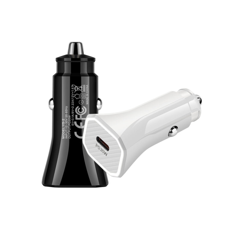YS-2 PD 20W USB-C / Type-C Interface Car Fast Charger for iPhone Series / iPad Series
