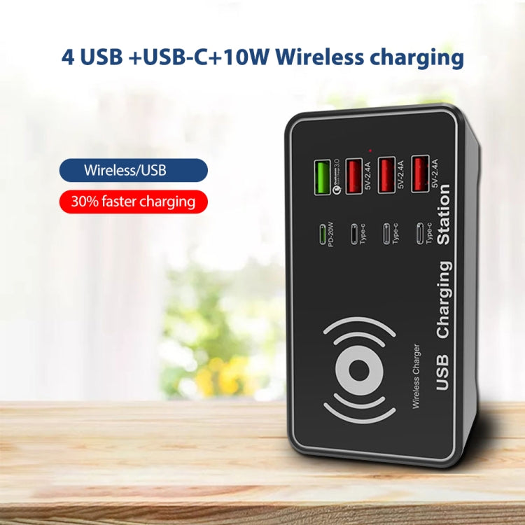 A7 High-power 100W 4 x PD 20W + QC3.0 USB Charger +15W Qi Wireless Charger Multi-port Smart Charger Station