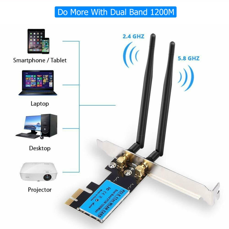 1200Mbps 5G / 2.4G Dual Band PCIe Wireless Network Card