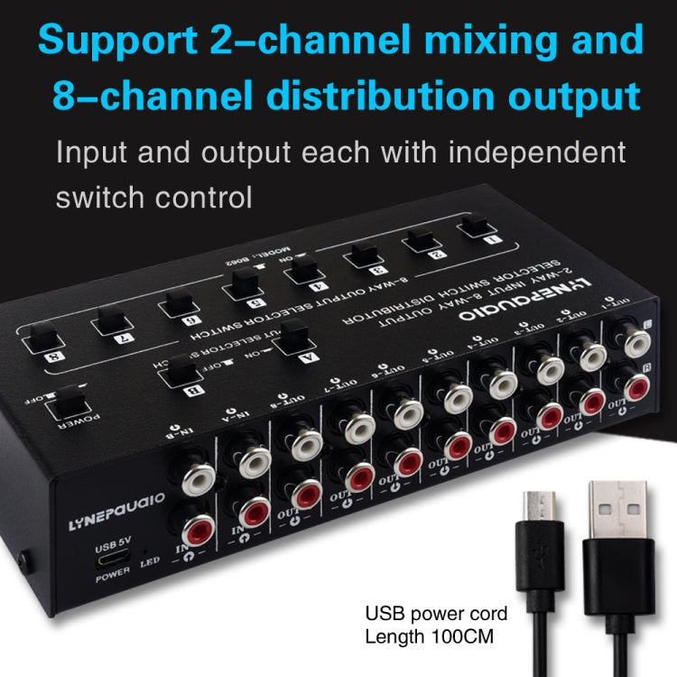 2 In 8 Out RCA Audio Frequency Signal Select Switch Distributor