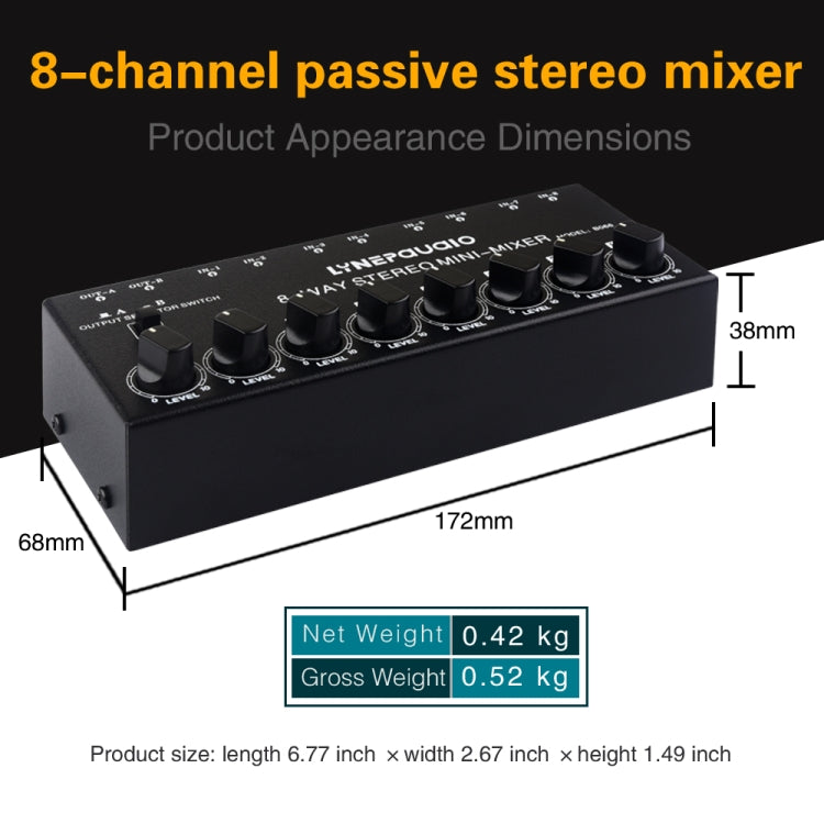 B066 Mini Stereo 8 Channel RCA Non Source Sound Passive Mixer, No Power Supply