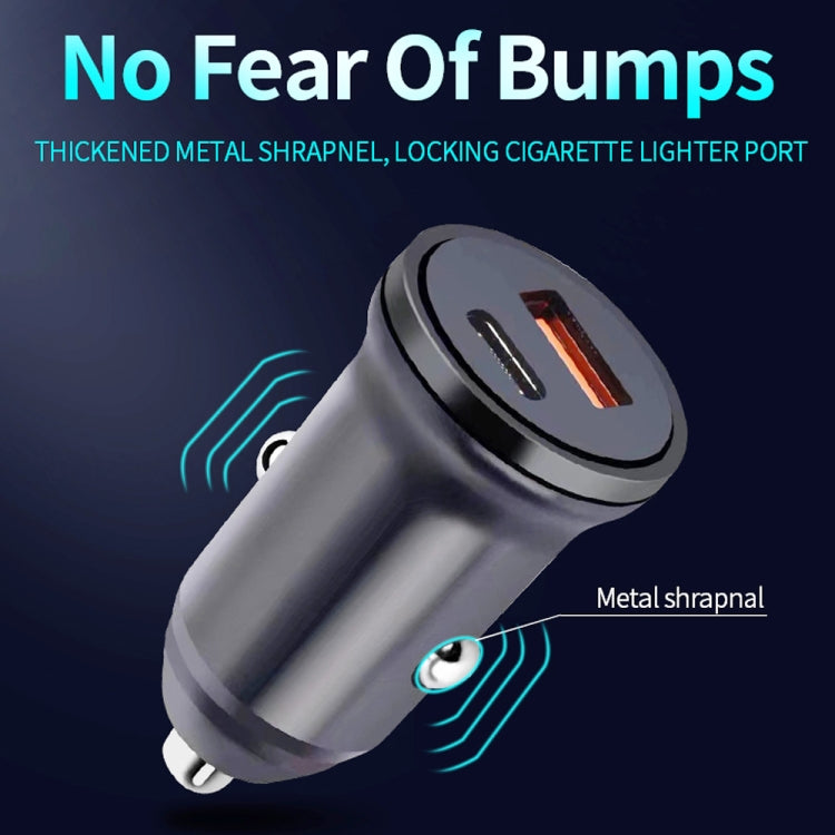 WKN-707 PD 20W USB-C / Type-C + QC 3.0 25W USB Mini Car Charger with USB-C / Type-C to 8 Pin Data Cable, Cable Length: 1m