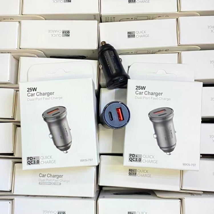 WKN-707 PD 20W USB-C / Type-C + QC 3.0 25W USB Mini Car Charger with USB-C / Type-C to 8 Pin Data Cable, Cable Length: 1m