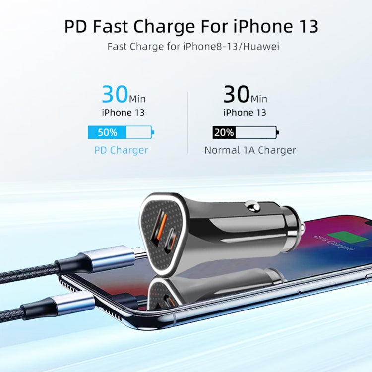 TE-P23 38W PD 20W USB-C / Type-C + QC3. 0 USB Triangle Car Charger + USB to Micro USB Data Cable, Length: 1m