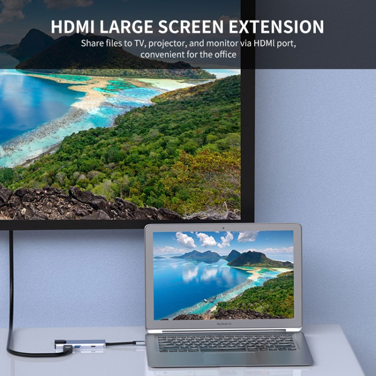 JUNSUNMAY 6 in 1 Type-C to 4K HDMI / Ethernet Docking Station Adapter PD Quick Charge Hub SD/TF Card Reader