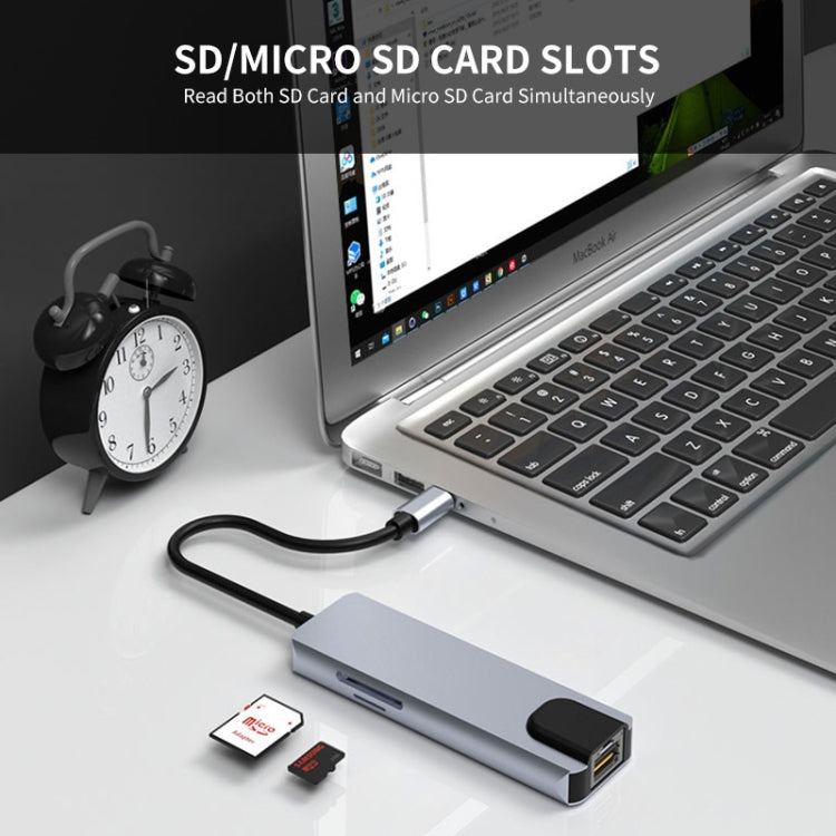 JUNSUNMAY 6 in 1 Type-C to 4K HDMI / Ethernet Docking Station Adapter PD Quick Charge Hub SD/TF Card Reader