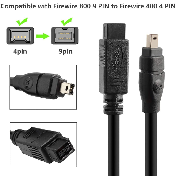 JUNSUNMAY FireWire High Speed Premium DV 800 9 Pin Male To FireWire 400 4 Pin Male IEEE 1394 Cable