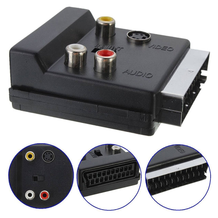 JUNSUNMAY 21 Pin Scart Male to Female S-Video 3 RCA Adapter Switchable in Out Audio Converter