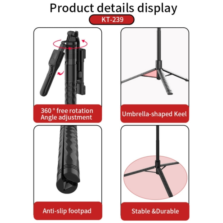 JMARY KT239 Rotation Design Camera Mount Holder 1.75m Telescopic Phone Selfie Stick Tripod