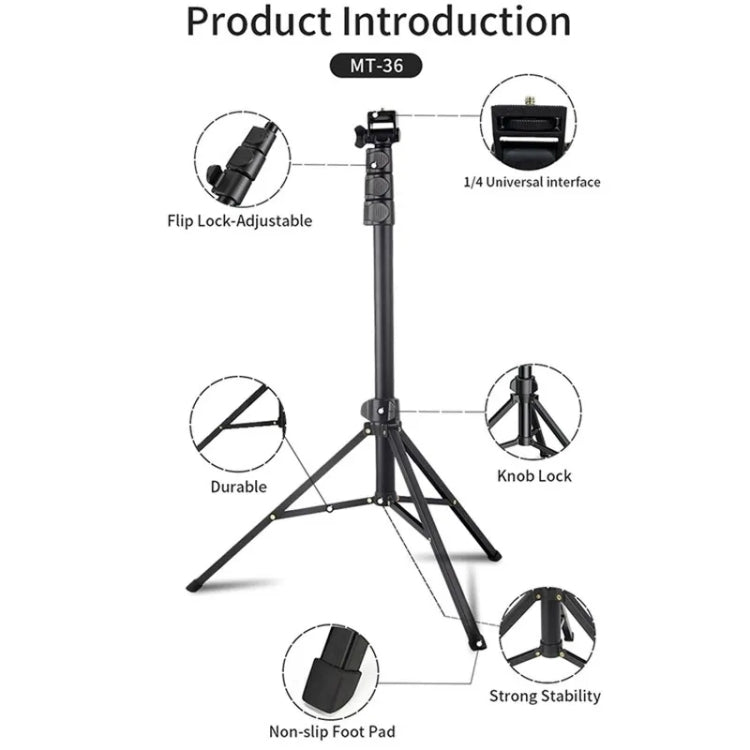 JMARY MT-36 4 Sections Adjustable Camera Stand Tripod 67-inch Live Streaming Phone Tripod